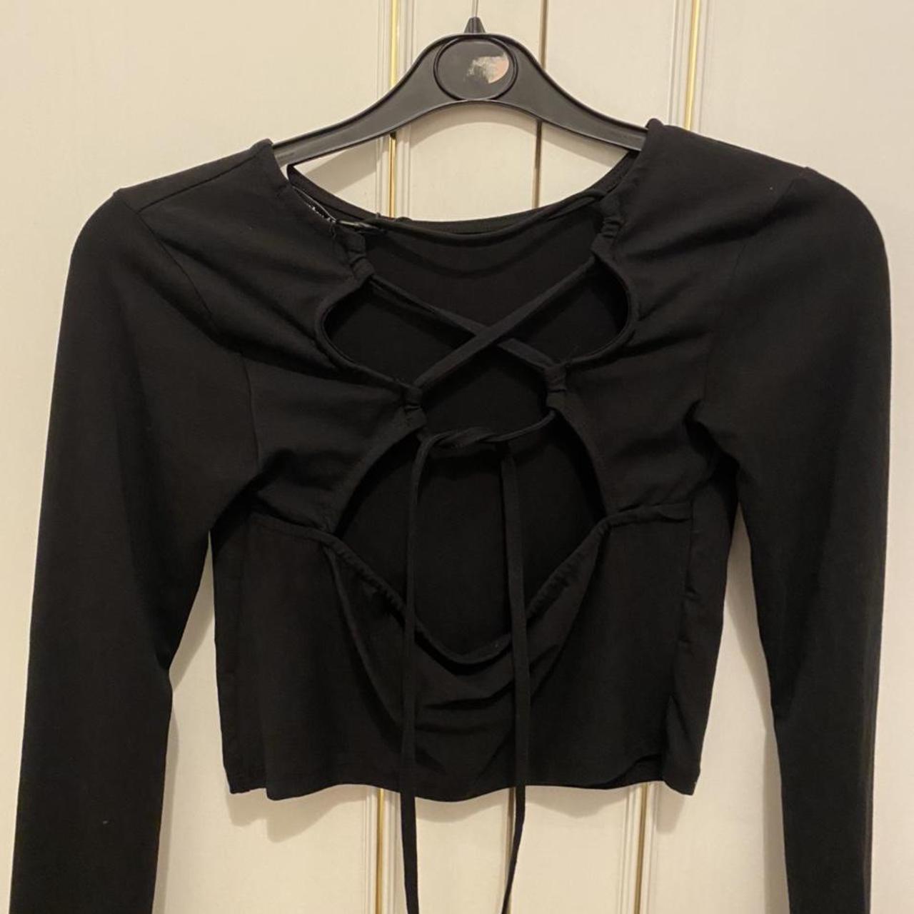 Stradivarius long sleeve tie back crop top brand... - Depop