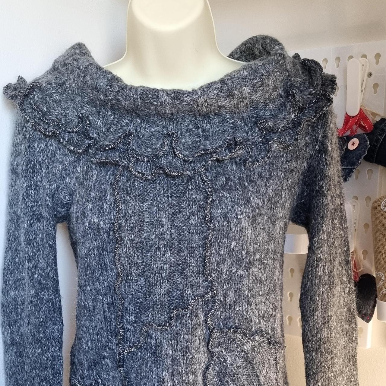 Oversized grey jumper with cowl neck nd metallic... - Depop