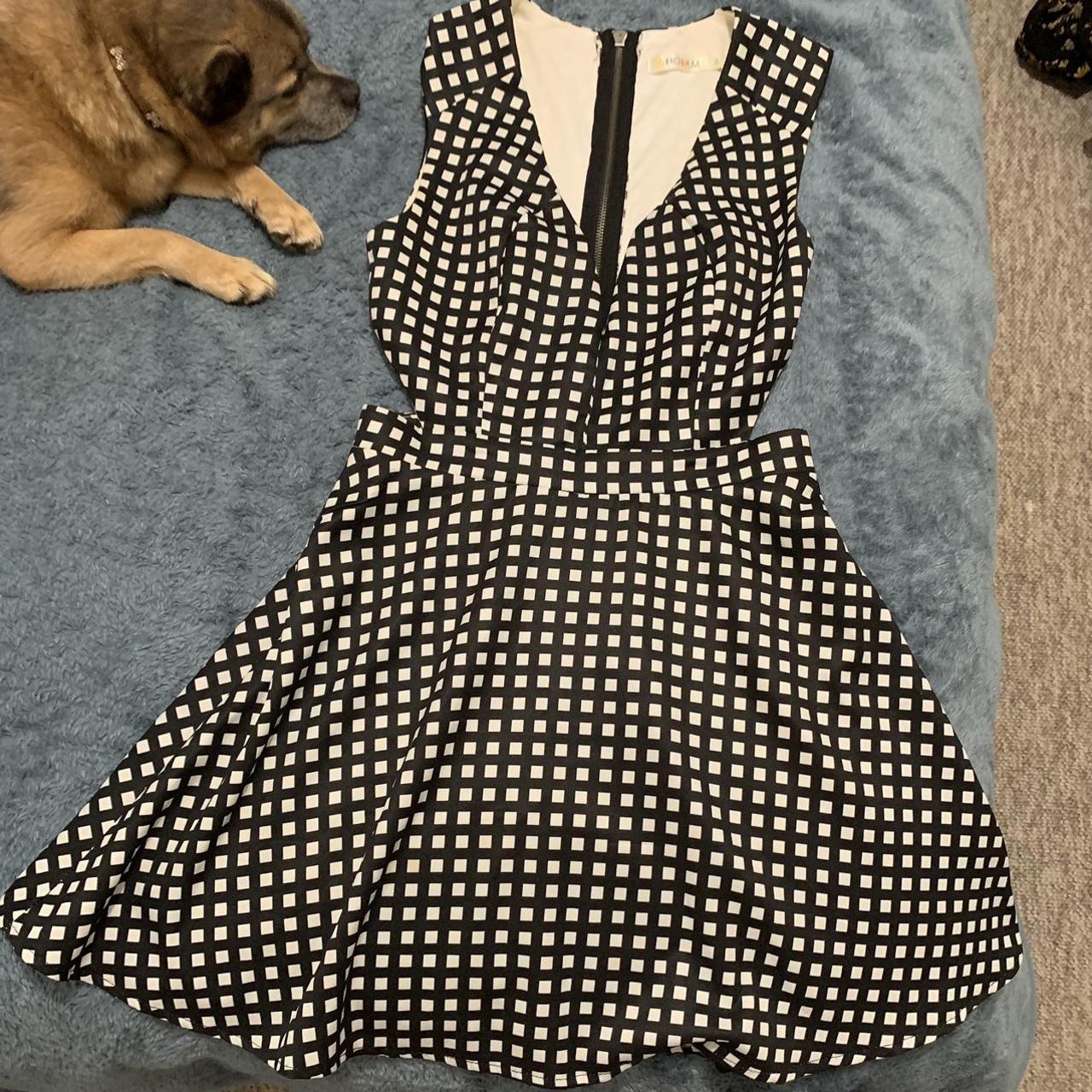 Checkered print v neck dress. Cutout on sides.... Depop