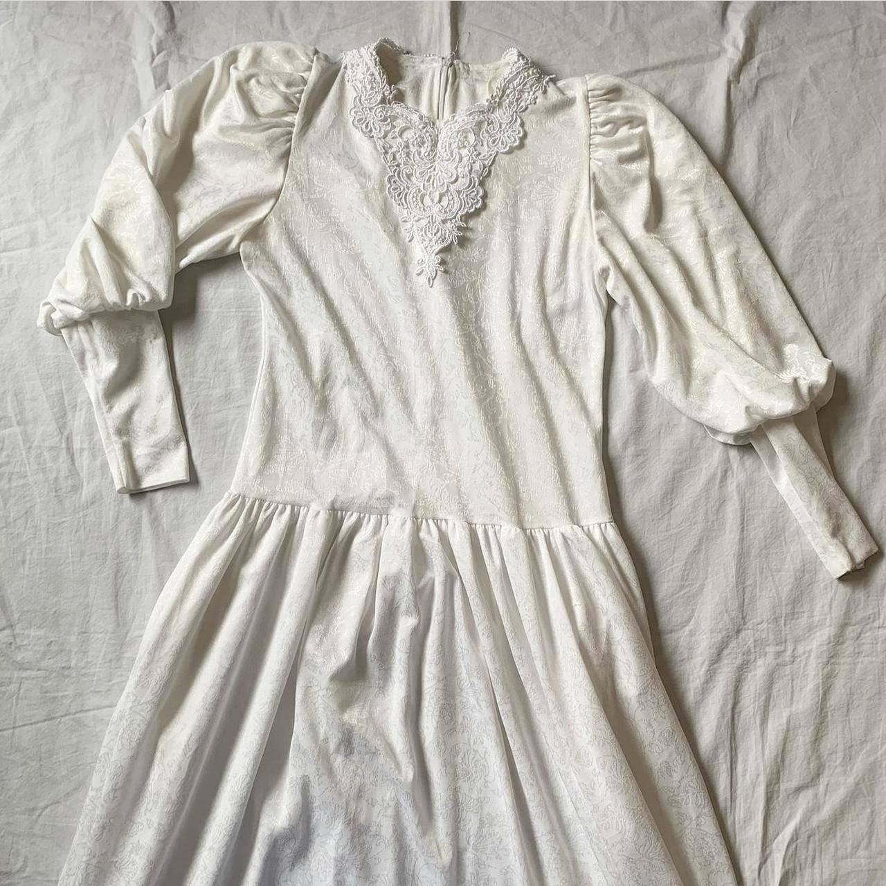 Vintage 80s White Long Sleeve Dress, Lace Collar,... - Depop