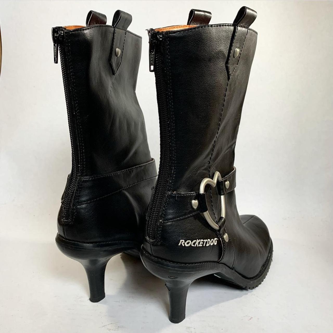 Y2K Rocket Dog Black Boots With Metal Heart On... Depop