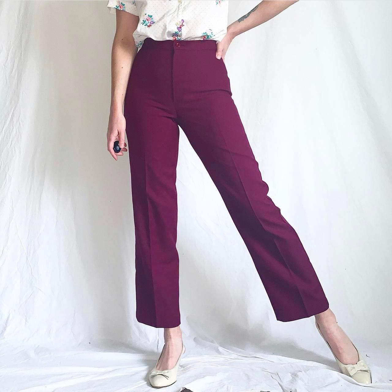 Vintage 1970s JC Penney Burgundy High Rise Pants,... - Depop