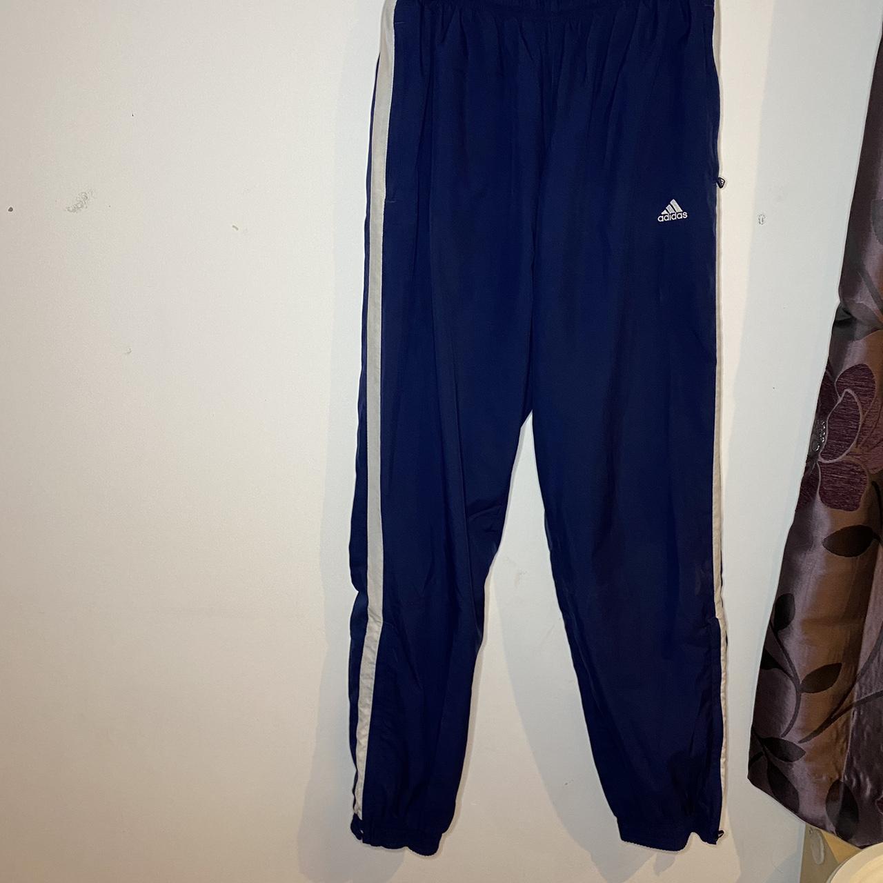 Adidas navy blue tracksuit bottoms trackies joggers... - Depop