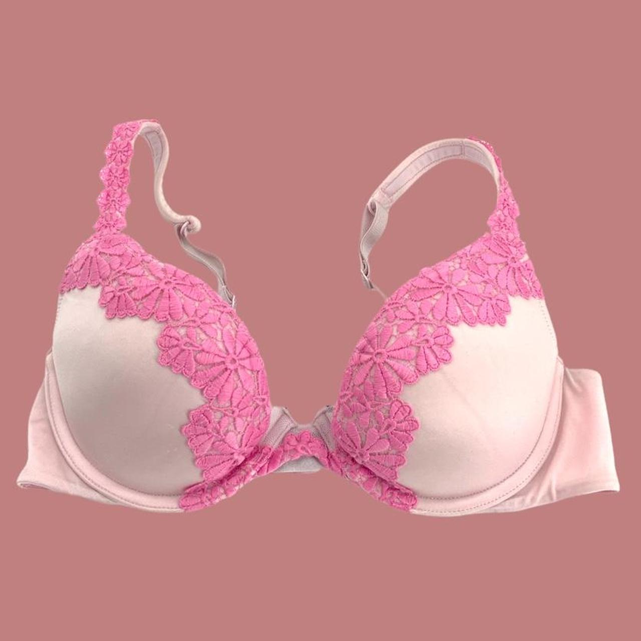 Victoria's Secret Floral Lace Padded Demi Pink Bra - Depop