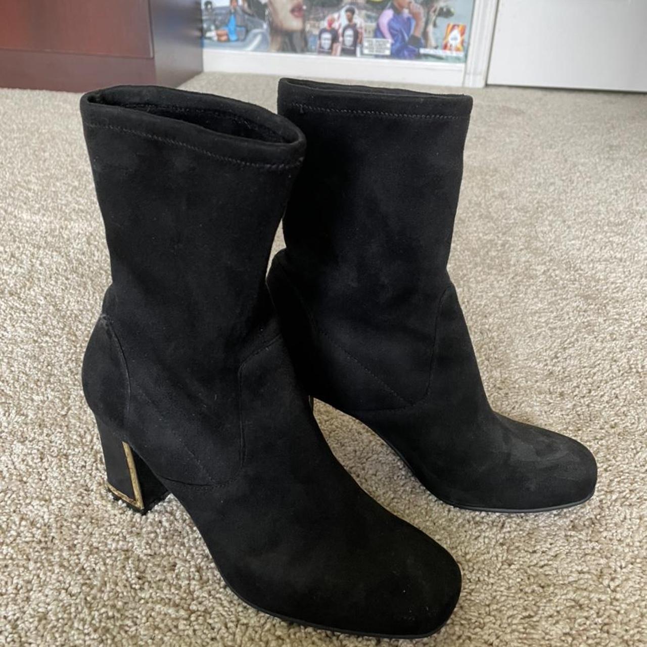 Karl Lagerfeld suede booties - features block heel... - Depop