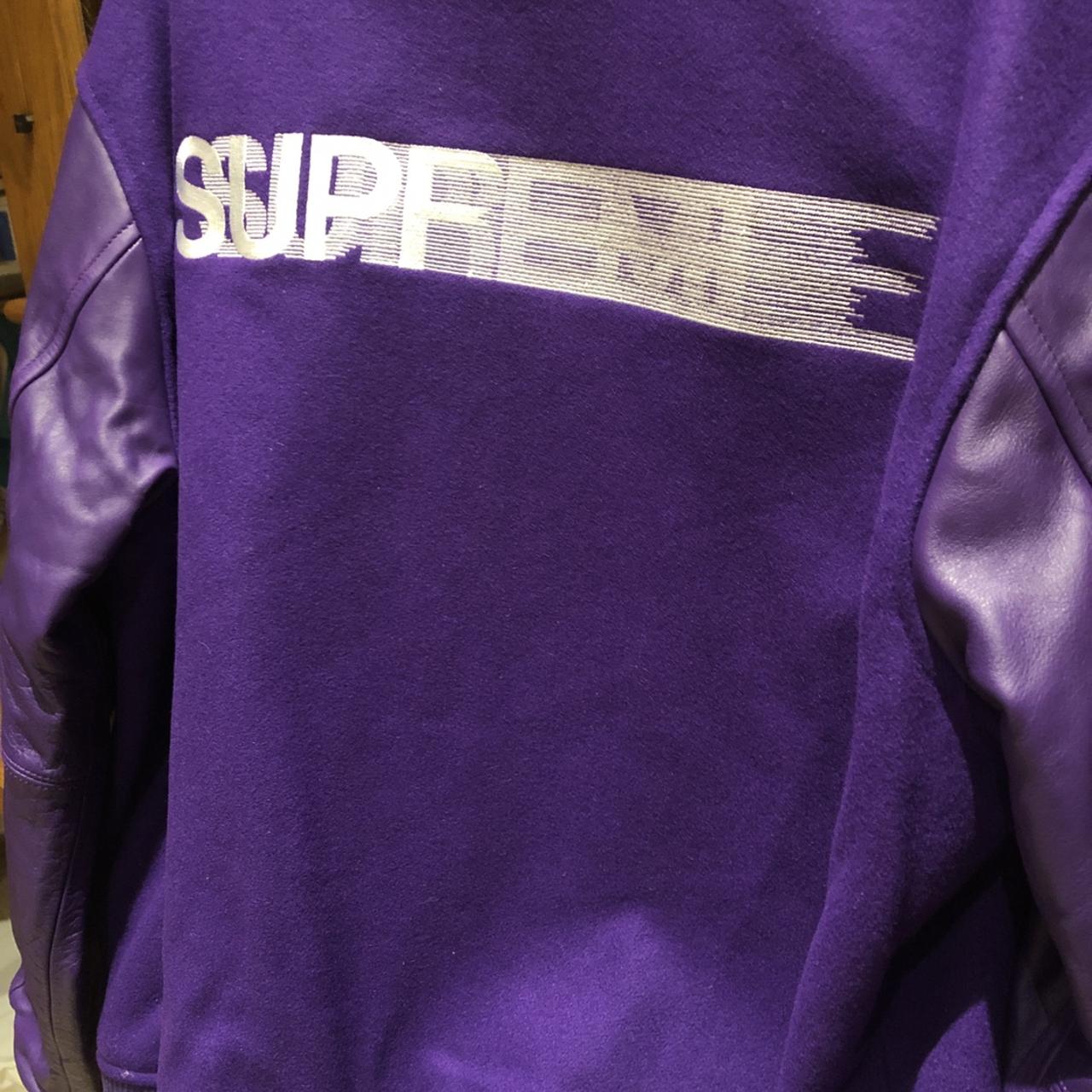 Supreme motion logo varsity jacket colour purple... - Depop