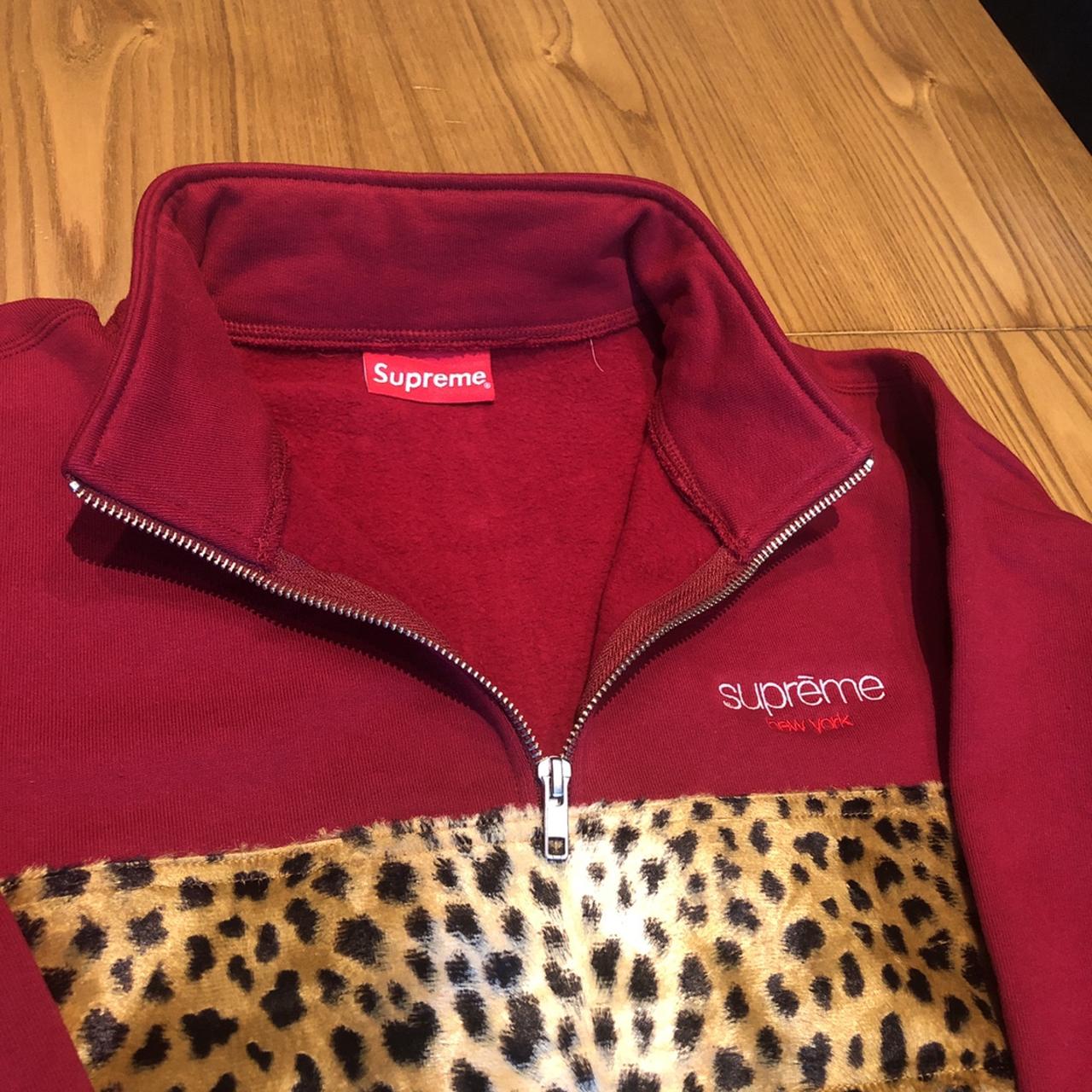 SUPREME LEOPARD PANEL HALF ZIP SWEATSHIRT COLUR... - Depop