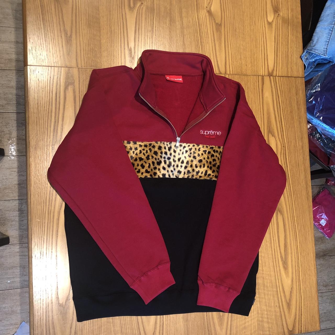 SUPREME LEOPARD PANEL HALF ZIP SWEATSHIRT COLUR... - Depop