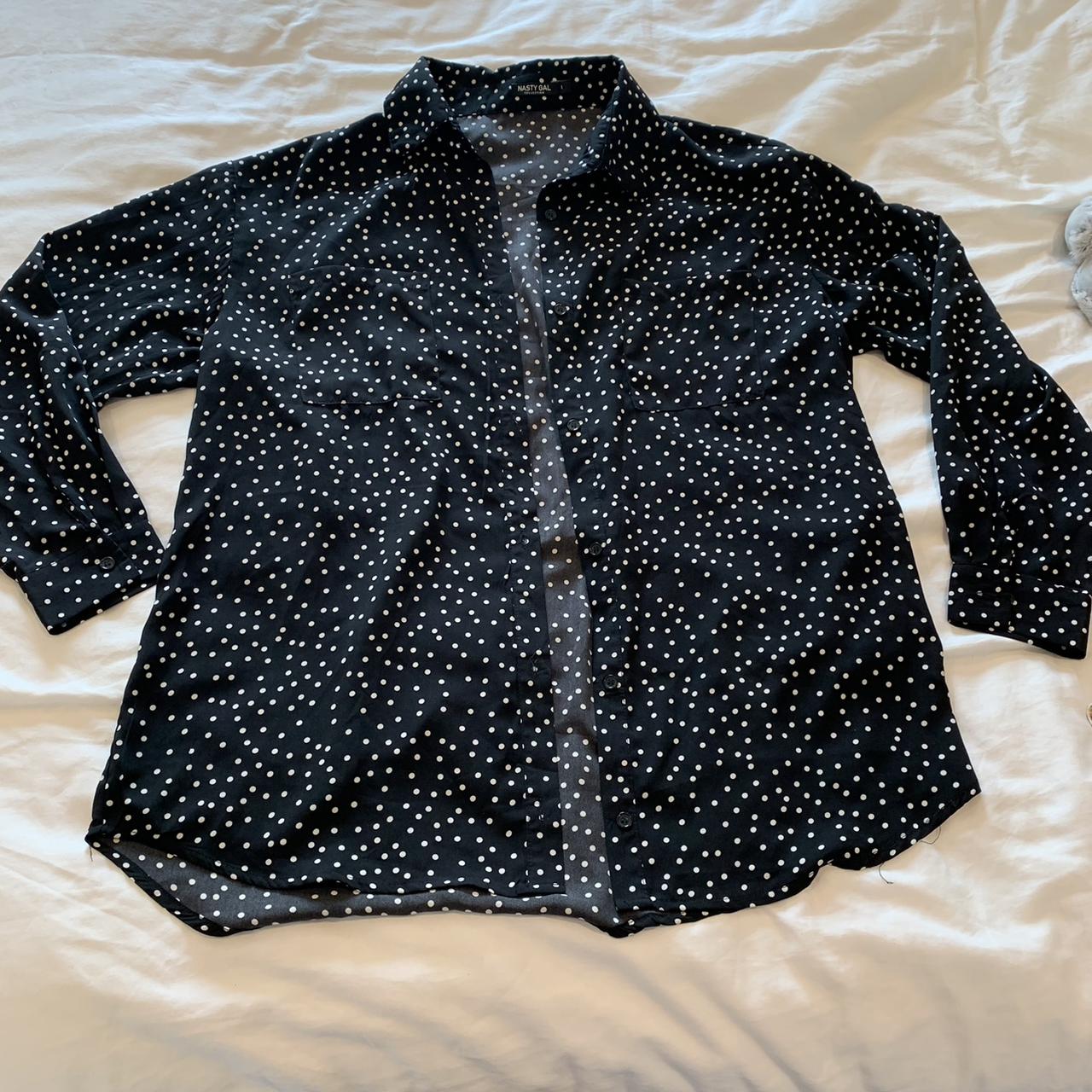 Nasty Gal Women's Black and White Blouse | Depop