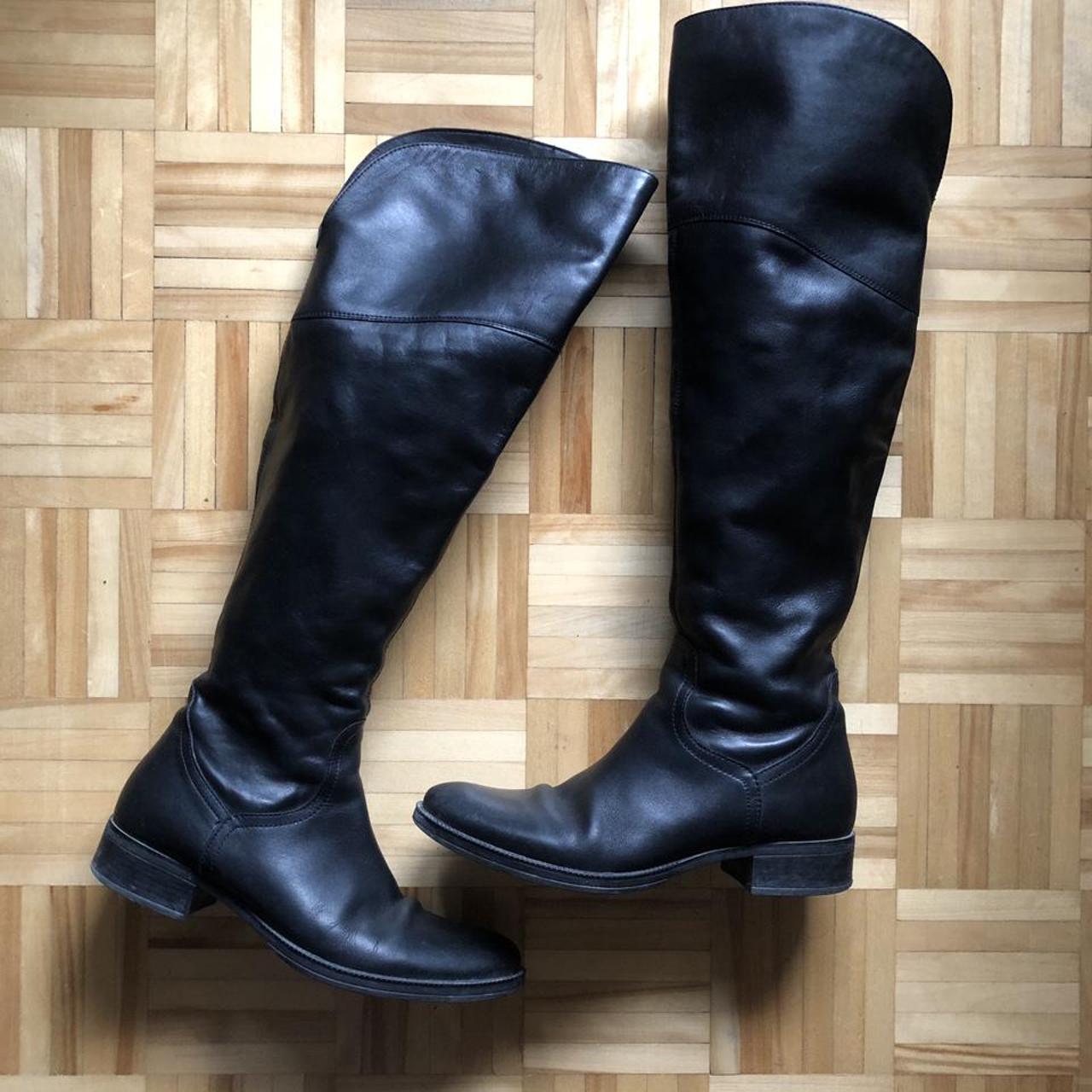 knee-high leather boots. in great conditions. SIZE... - Depop