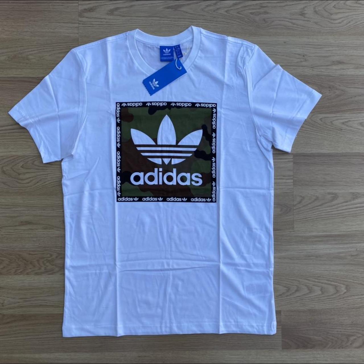 Adidas Originals Men's White and Khaki T-shirt | Depop