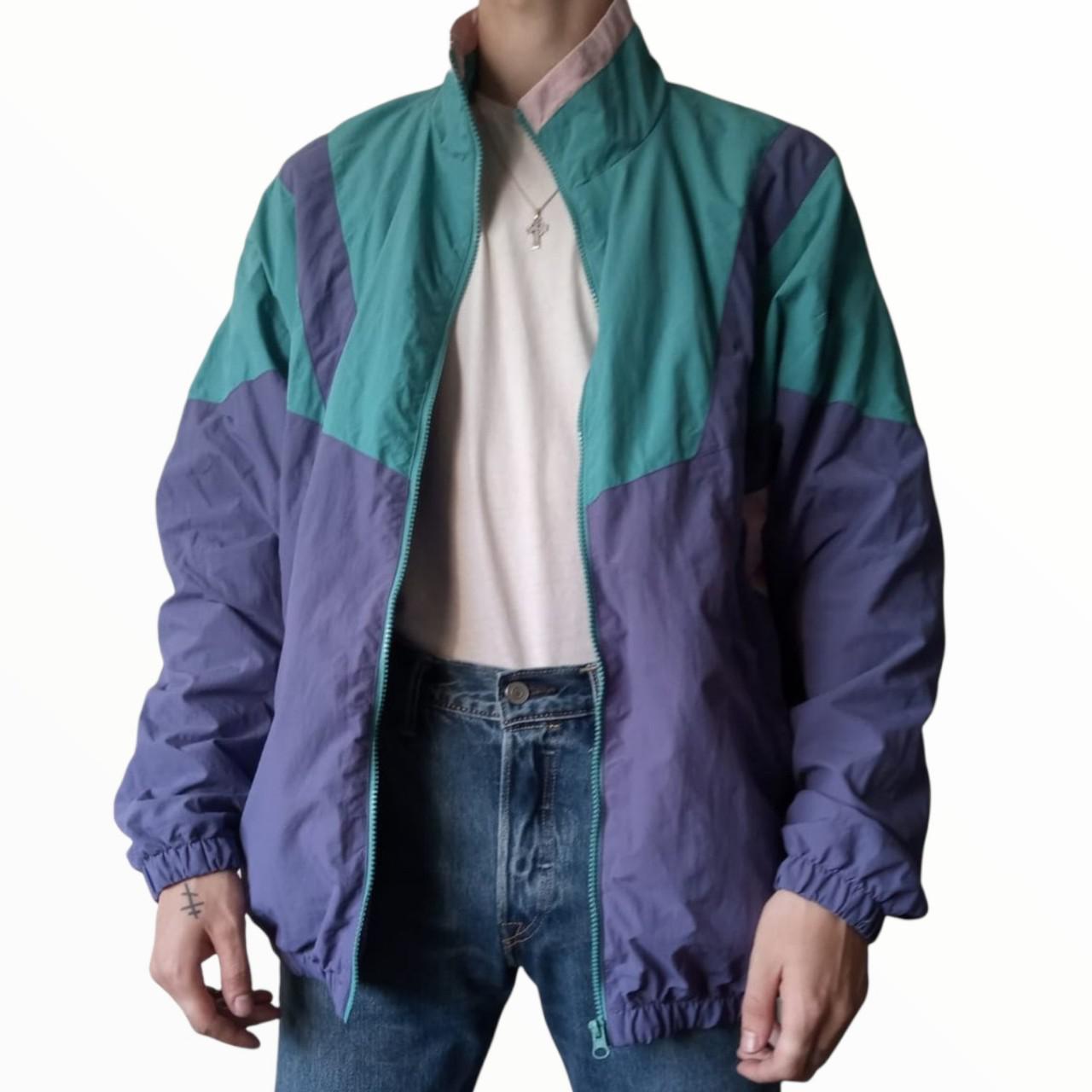 Retro Primark shell jacket in purple, teal and baby... - Depop