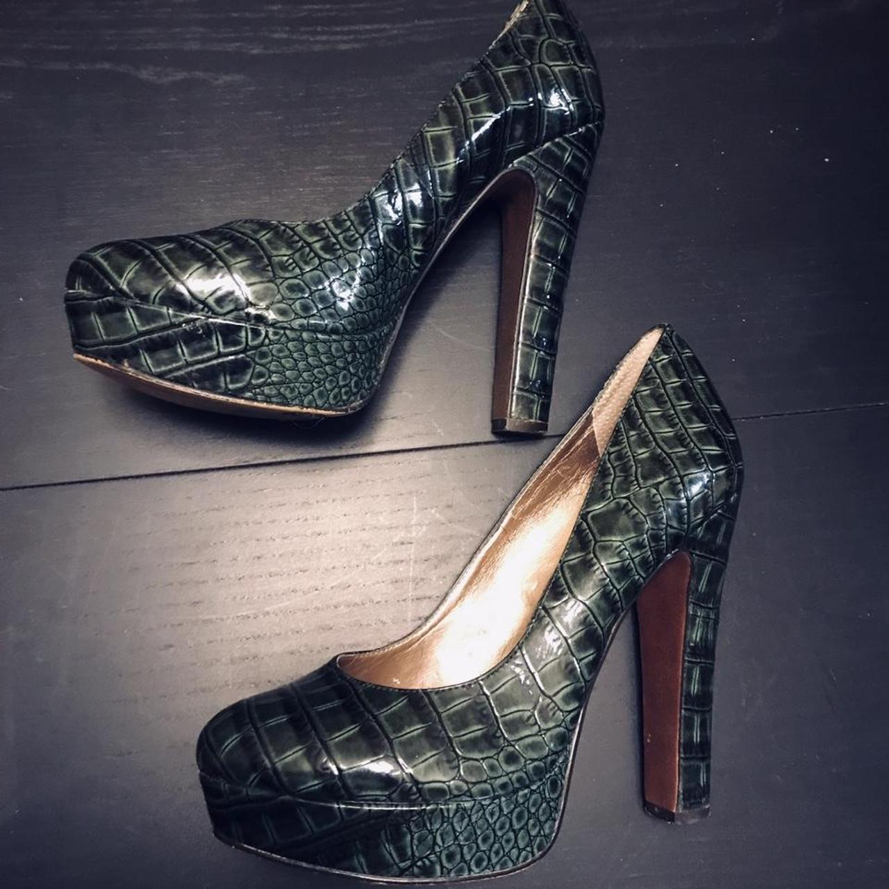 BCBG MAX AZRIA Croc Embossed Platform Heels Green