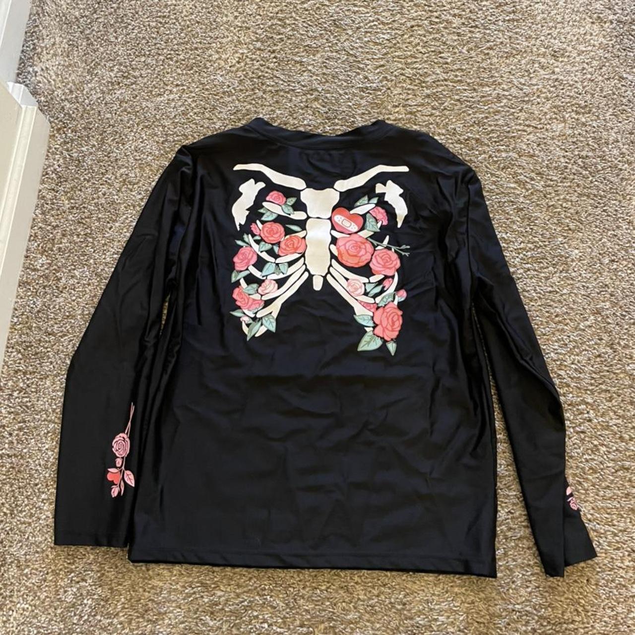 ribcage flower long sleeve top size small - Depop