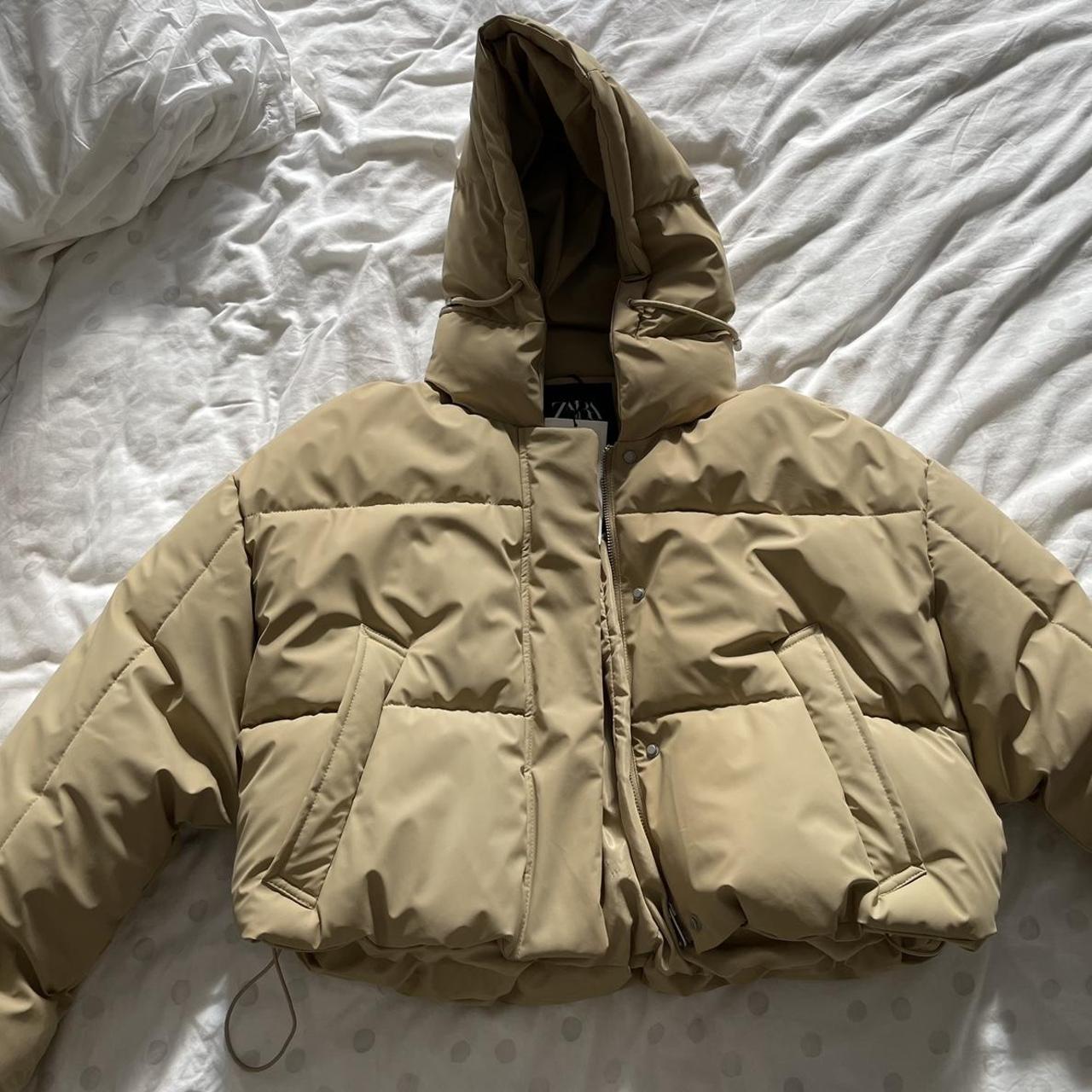 zara beige cropped puffer jacket