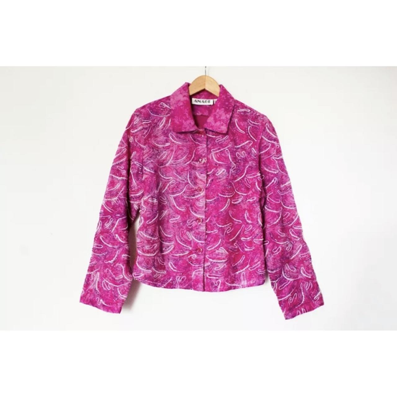  Anage pink button down jacket with embroidery and... Depop