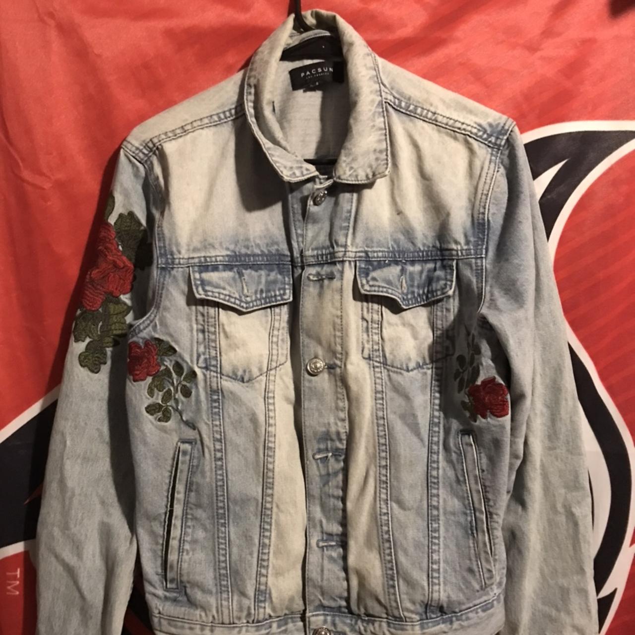 USED Pacsun Men’s Small Rose Denim Jacket this goes... - Depop