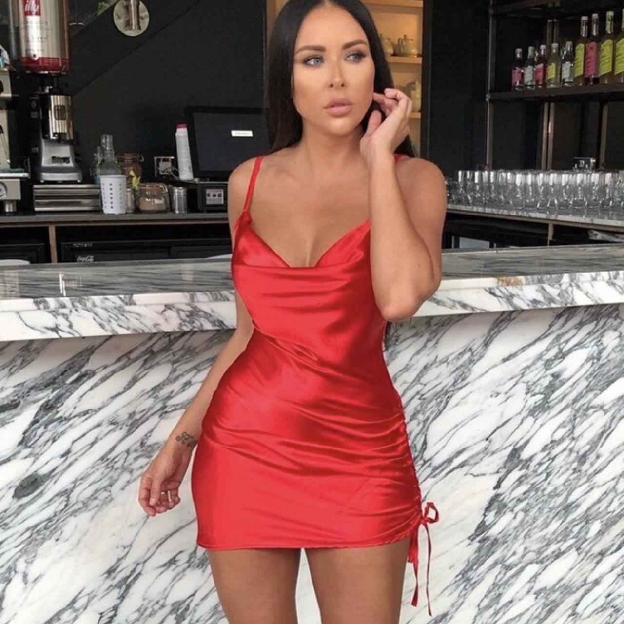 femme luxe red satin dress size but would also Depop