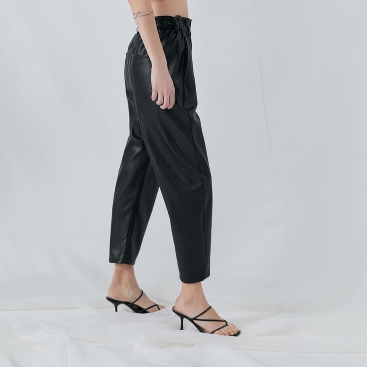Zara Black Coated Baggy Paperbag Waist Pants 34 - Depop
