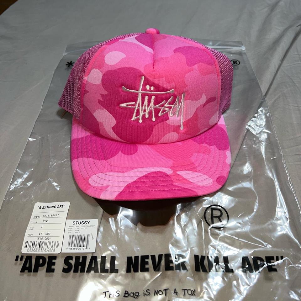 Stussy X bape trucker cap Brand new Pink oS - Depop