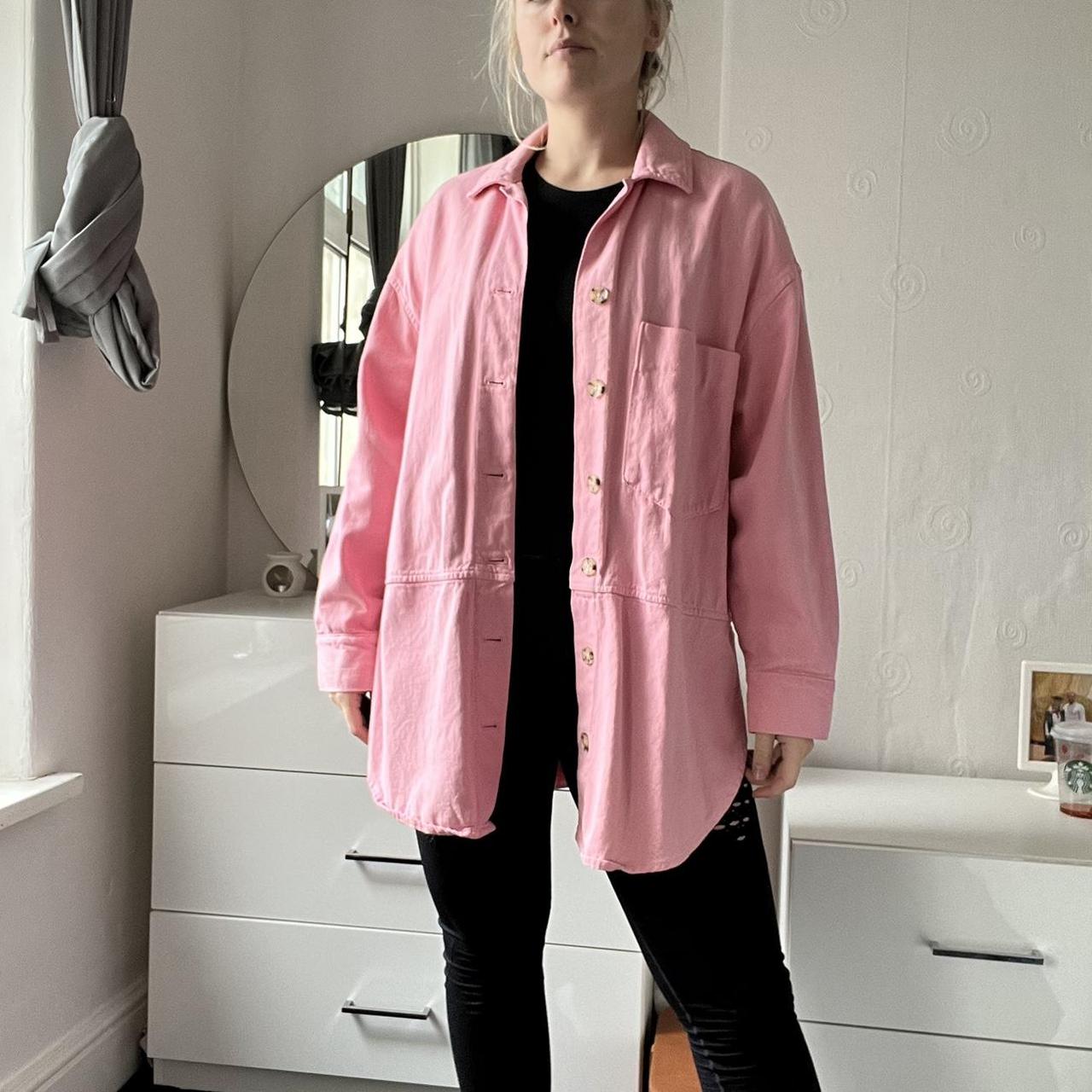 Zara pink denim light jacket with buttons in size... Depop