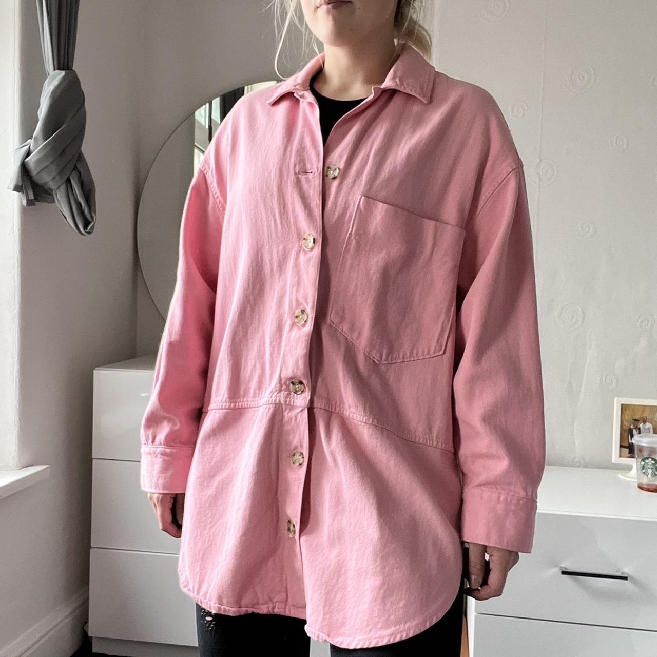 Zara pink denim light jacket with buttons in size... Depop