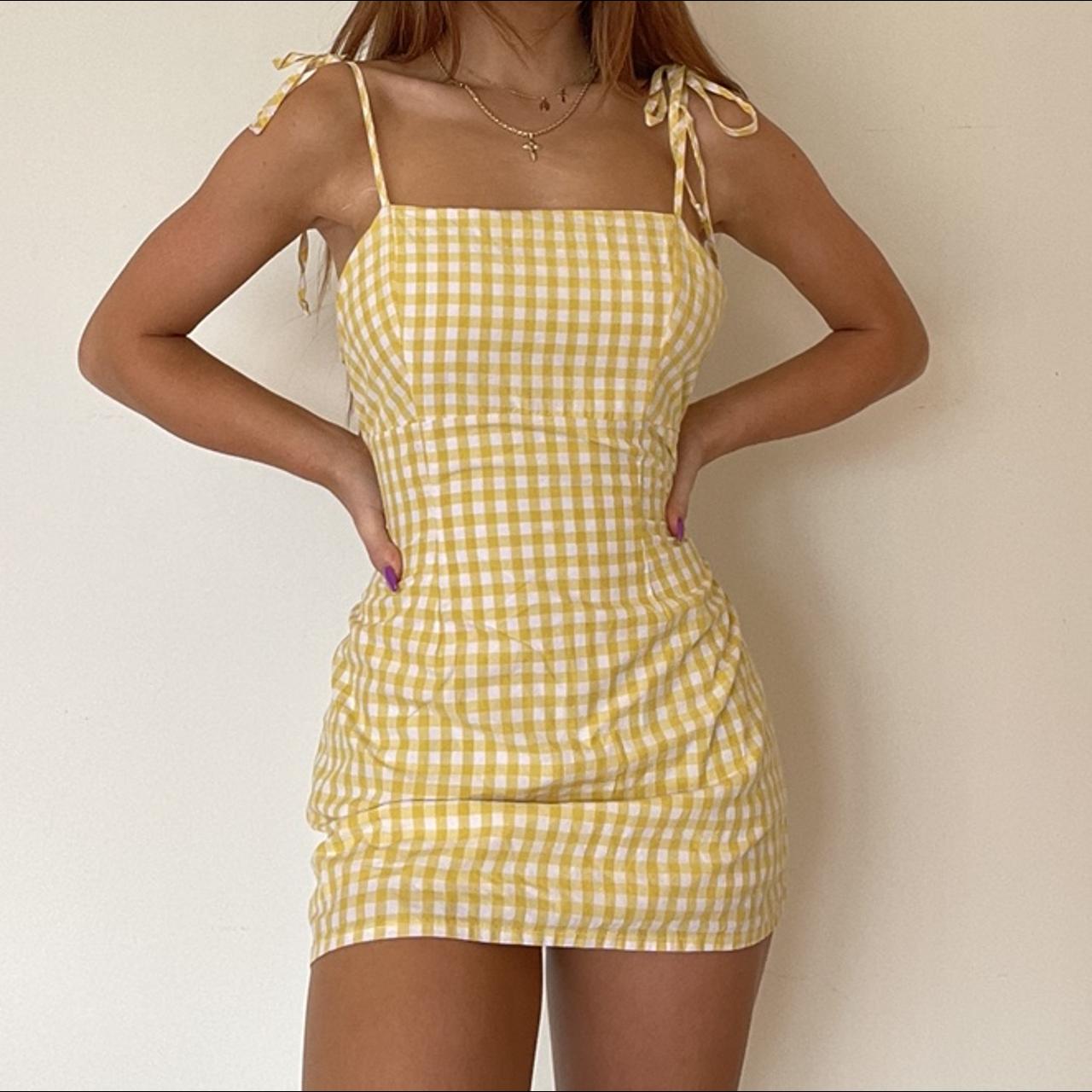 Amazing Yellow gingham dress with bow straps. Depop