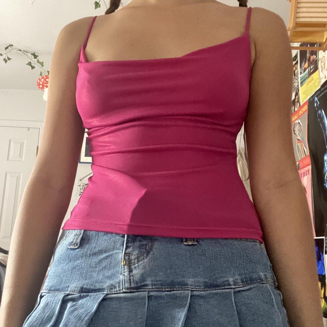 Y2k hot pink cowl neck tank🥵🥵🥵has a lil iridescence... - Depop