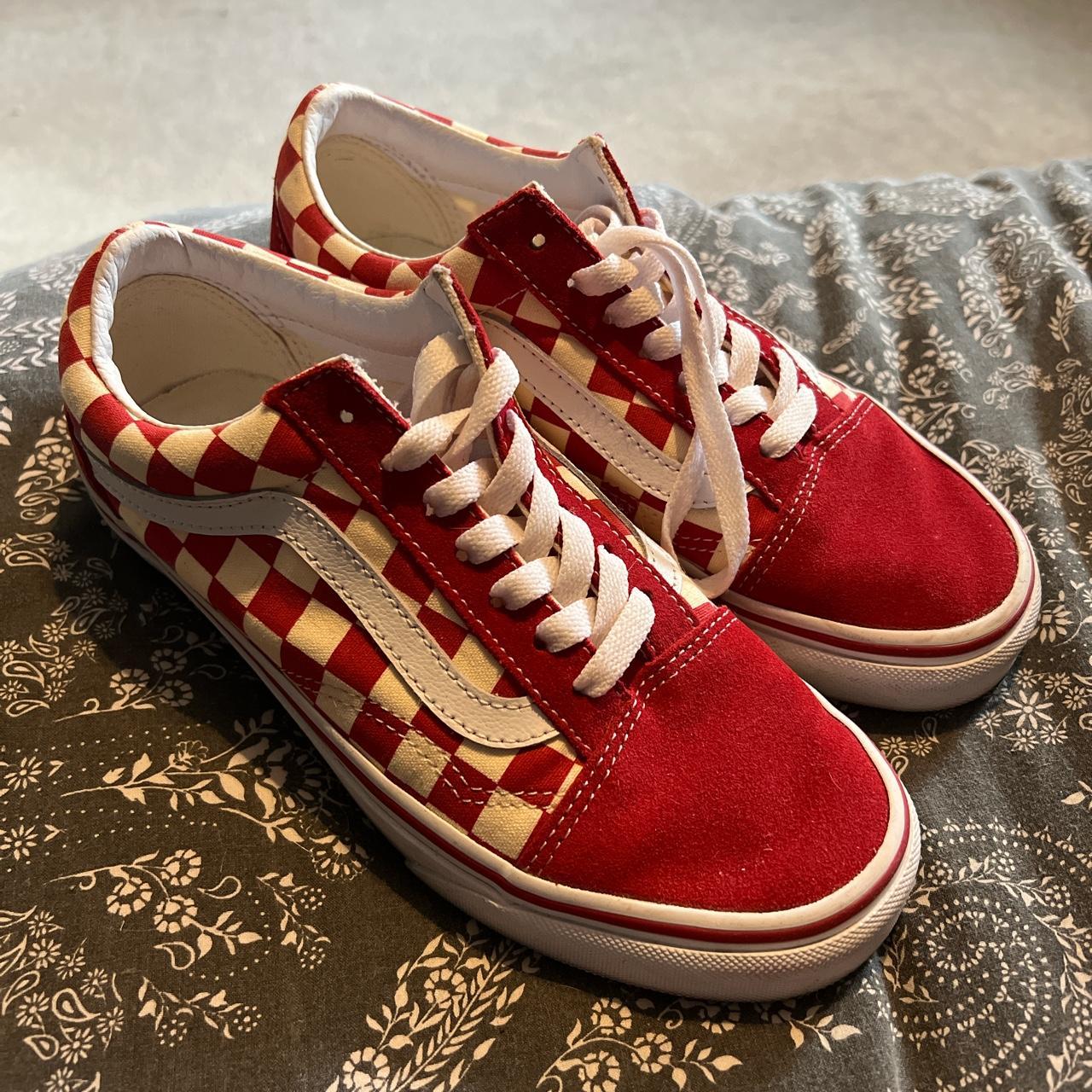 Red & Cream checkered Vans Worn a few times Great... - Depop