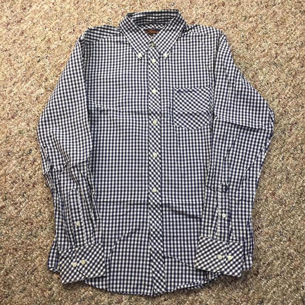 Ben Sherman Navy and White Plaid Button Up Long... - Depop