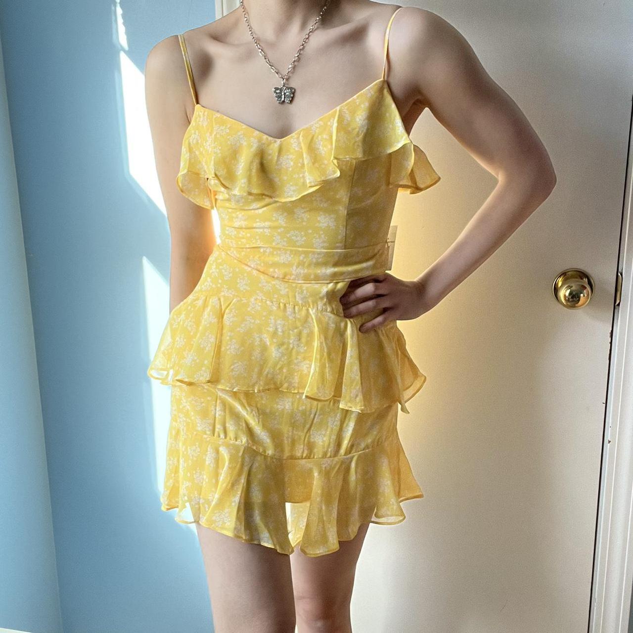 Yellow Sequin Mini Dress with Frill Strap