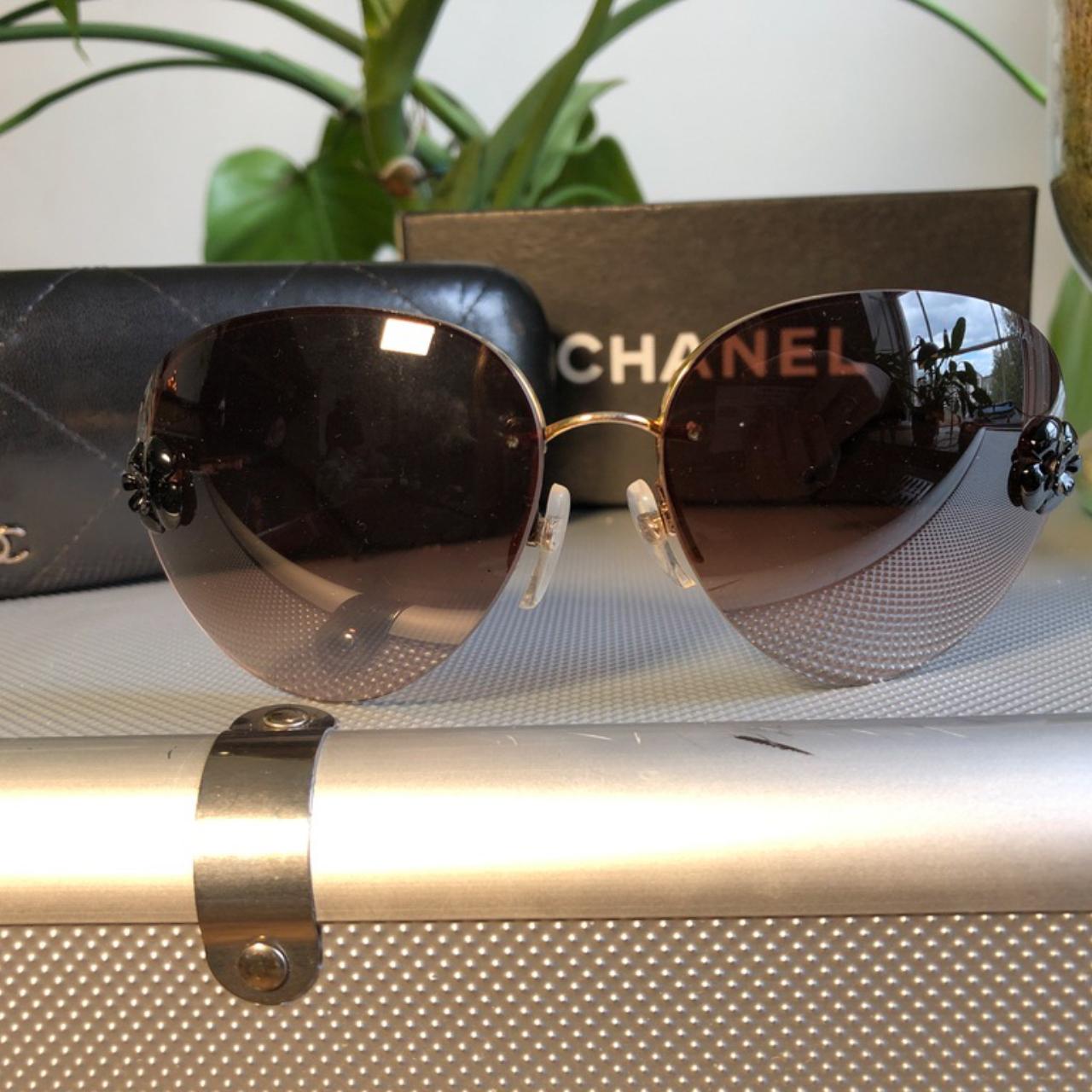 Chanel sunglasses silver clear black used eyewear negane lady's woman
