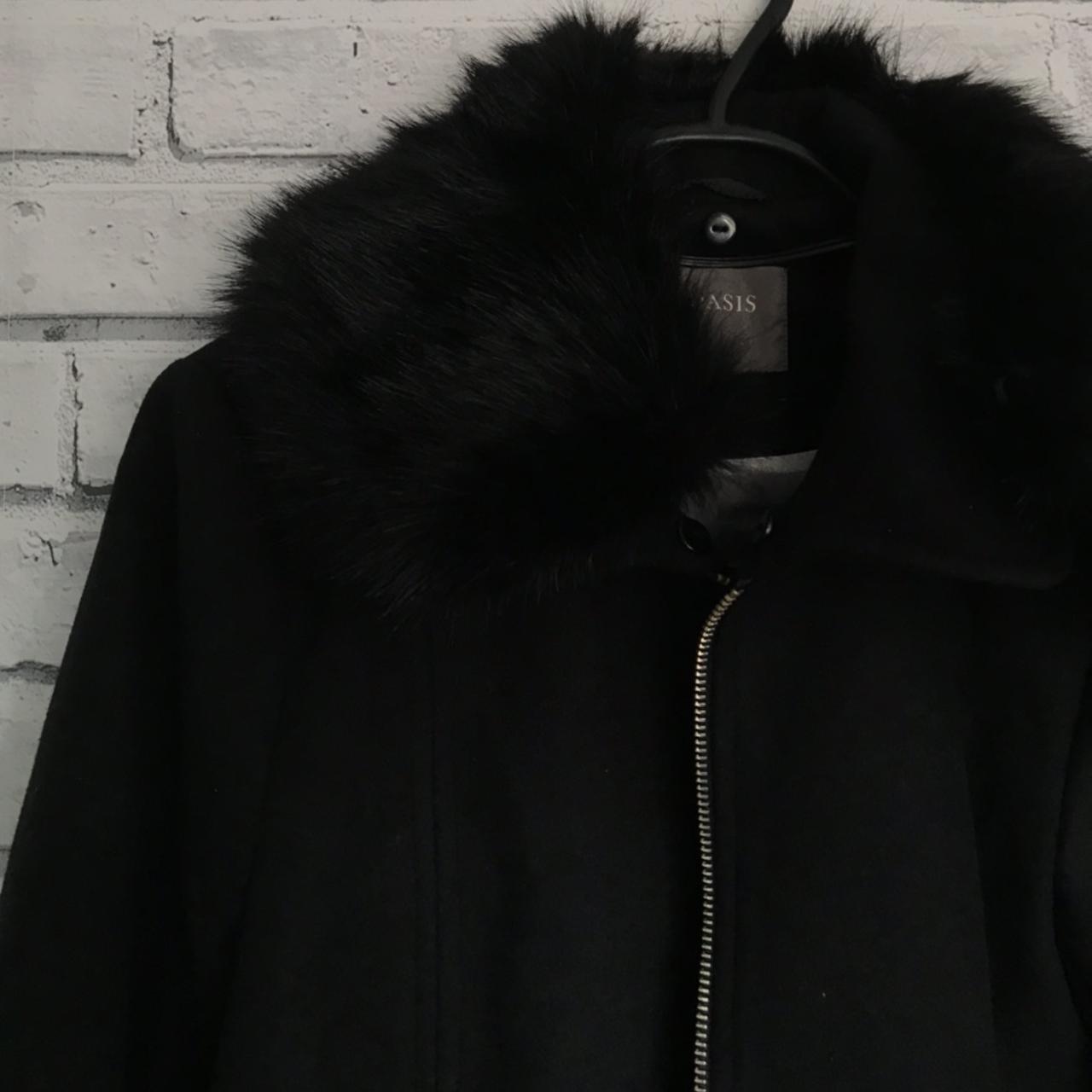 Oasis black coat Faux fur collared Worn a few... Depop
