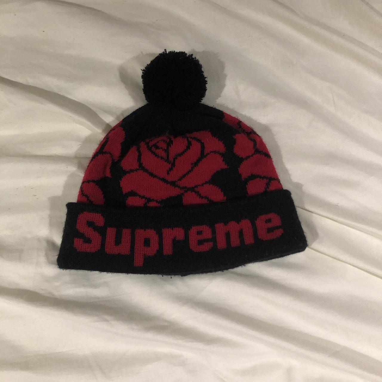 Rare Supreme rose beanie I've only worn it once but... - Depop