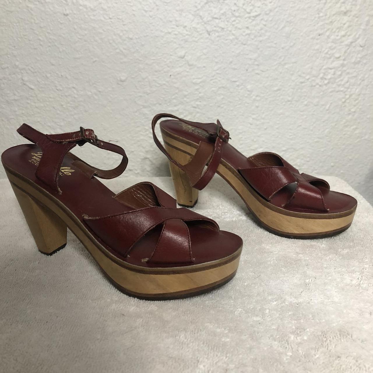 Vintage 70s Disco Platform Clogs Wood Heel Sandals 6... - Depop