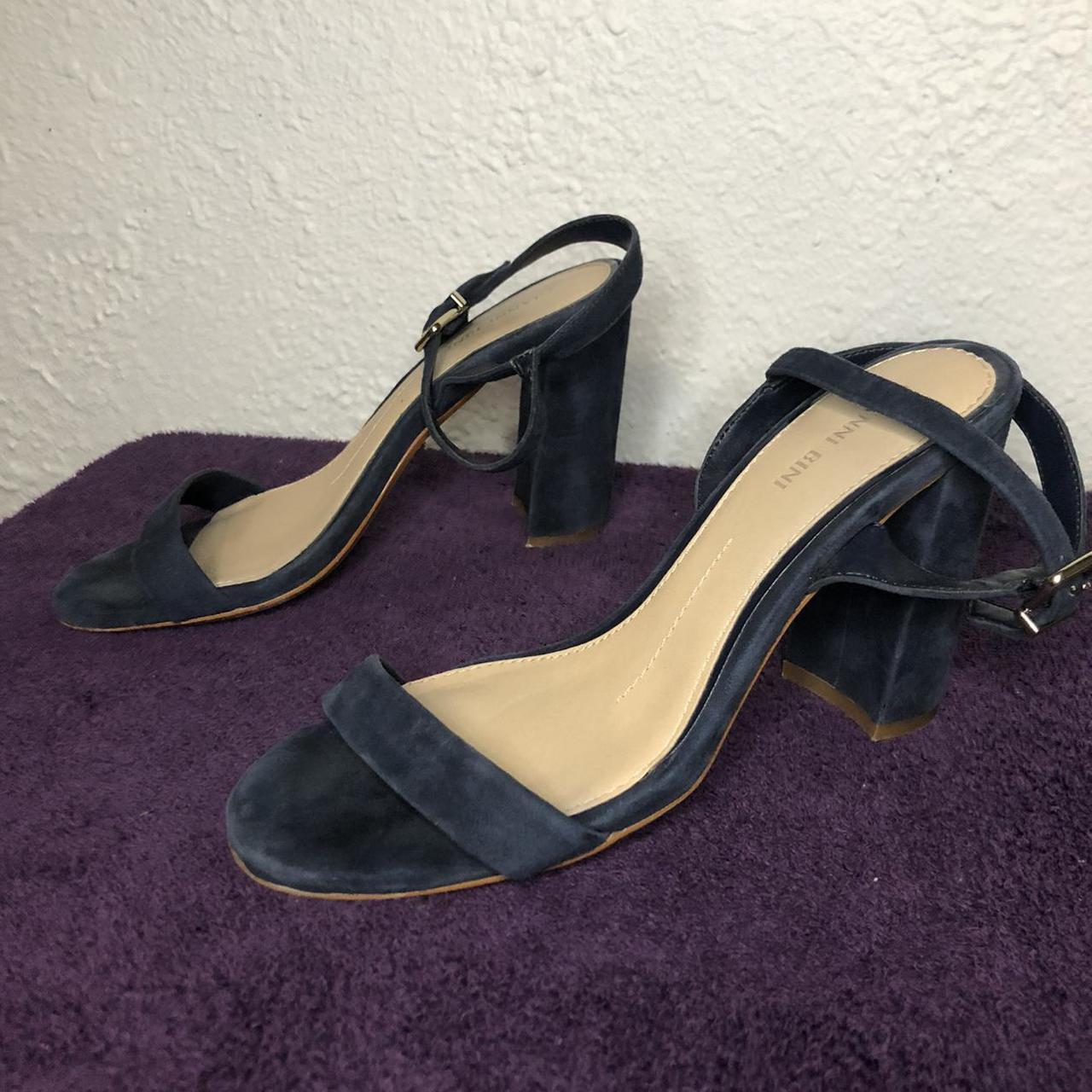 Navy Blue Strappy Heels / Strappy Sandals / Block... - Depop