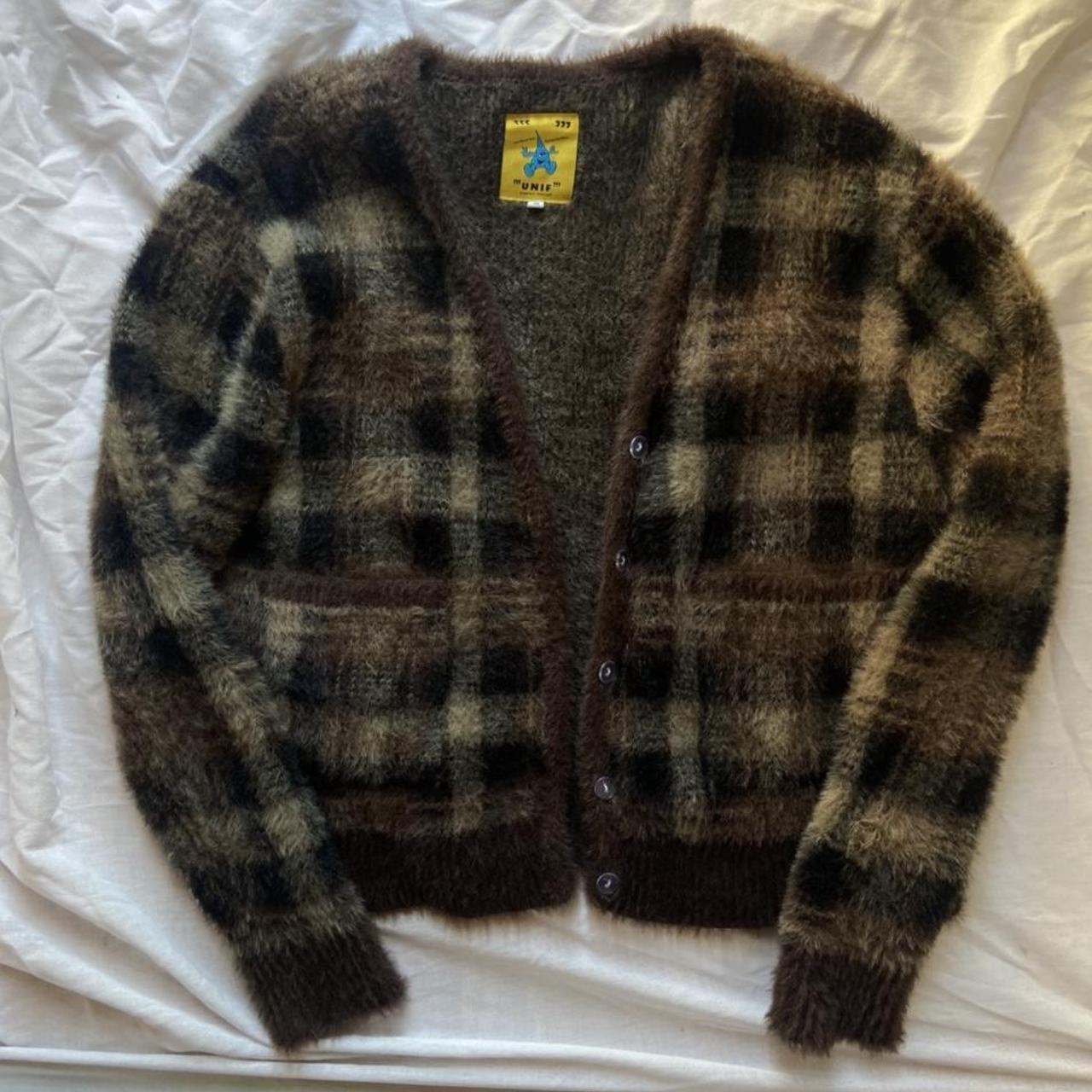unif ty cardigan in brown plaid ???? great condition - Depop