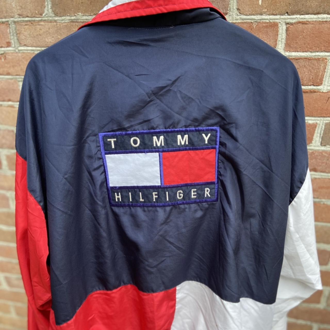 Tommy Hilfiger Men's Navy and Red Jacket | Depop