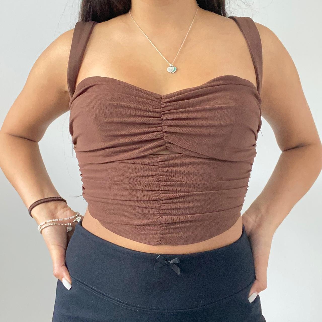 White Fox Boutique Chocolate Brown Corset Crop Top Depop