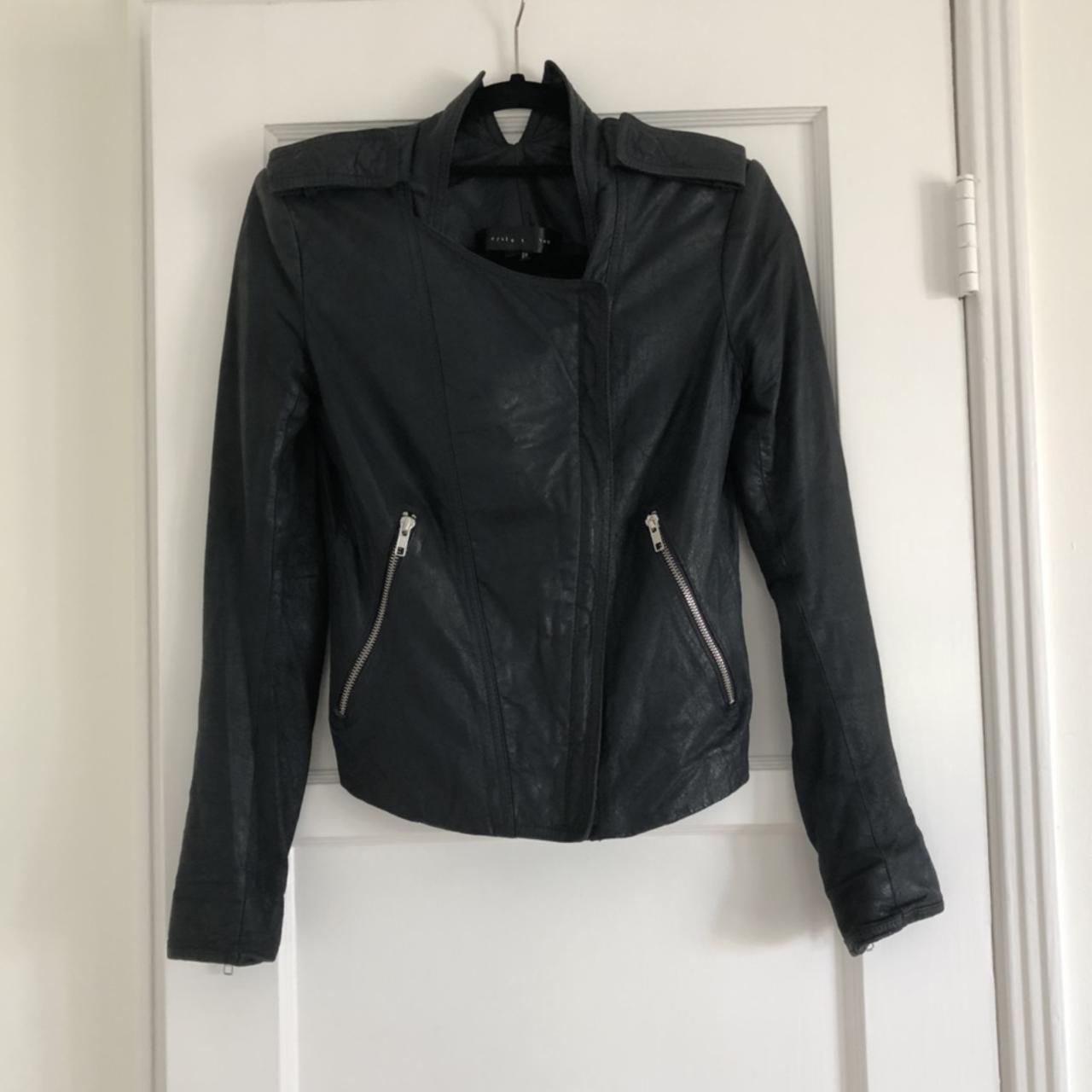 Theyskens Theory blue leather jacket size P - Depop