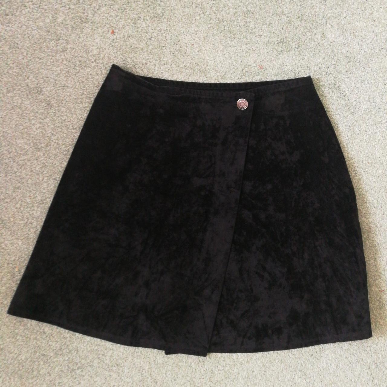 Black velvet, wrap around mini skirt Size 6 - Depop
