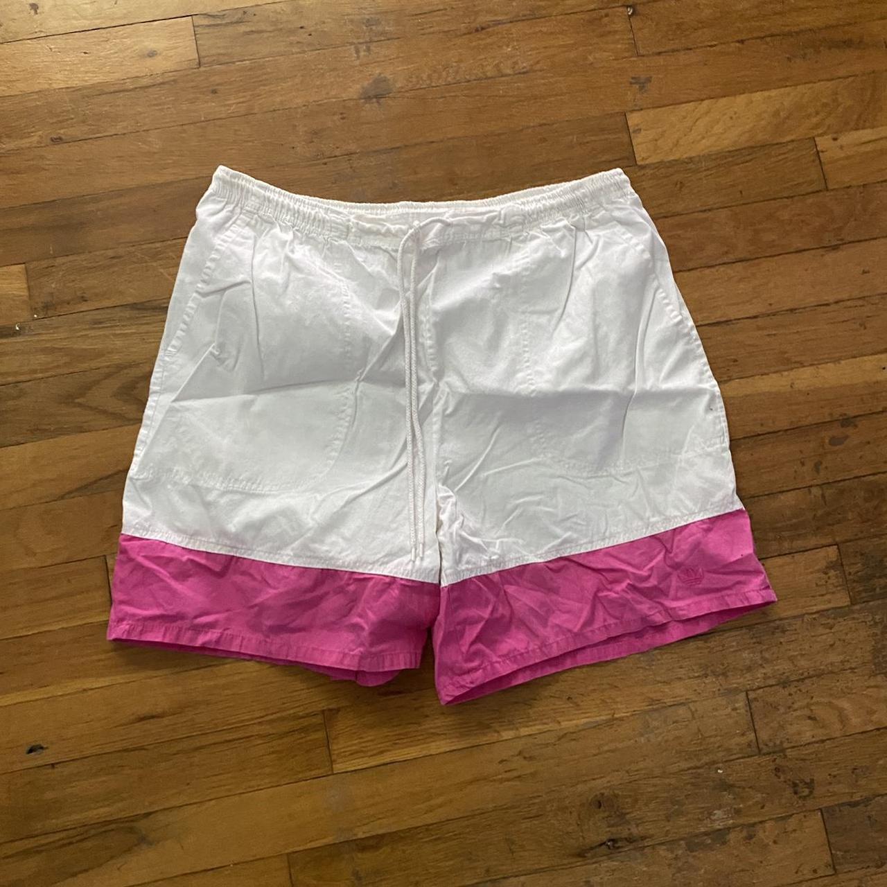 Adidas Men's White and Pink Shorts Depop