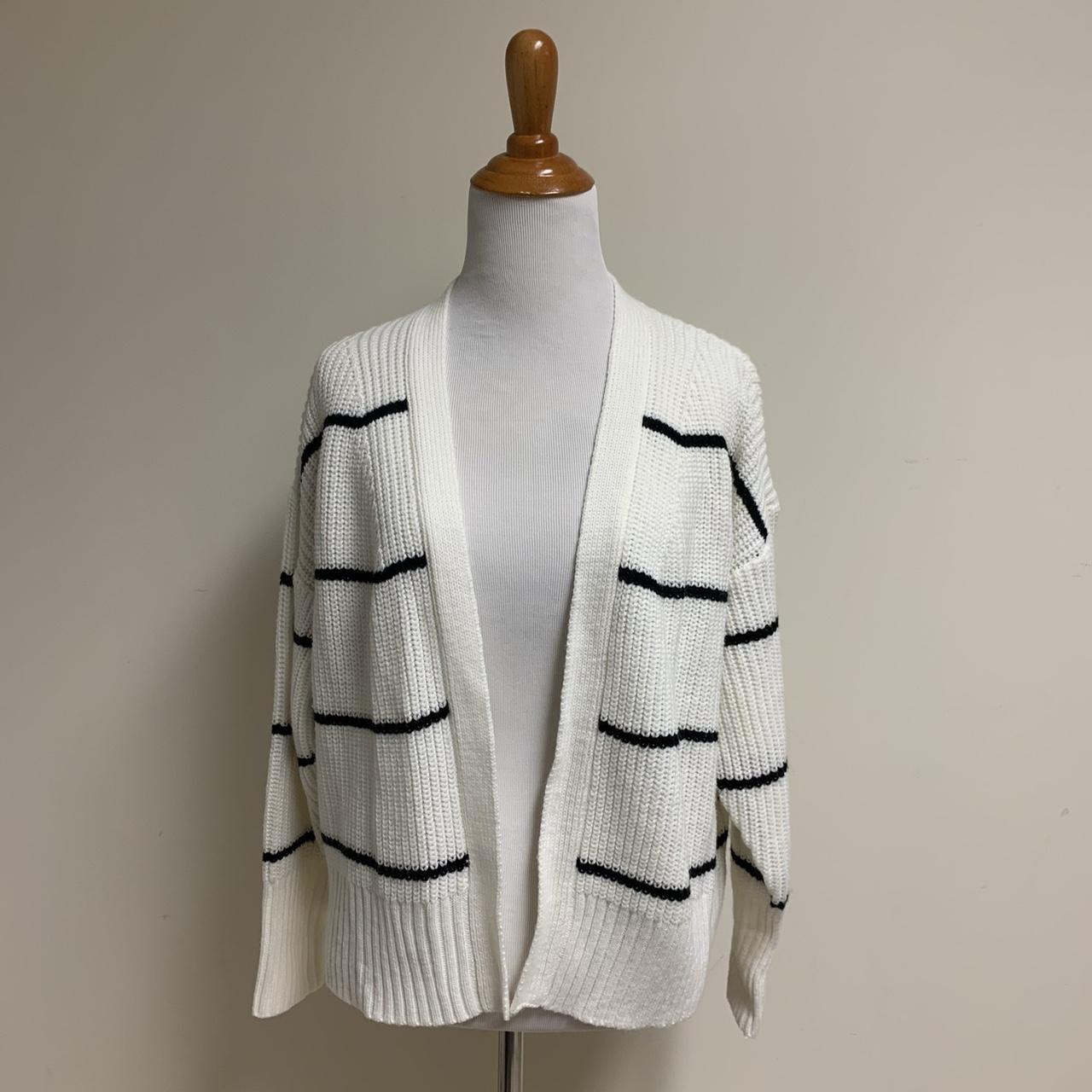 SHEIN BLACK AND WHITE STRIPED CARDIGAN Brand:... - Depop