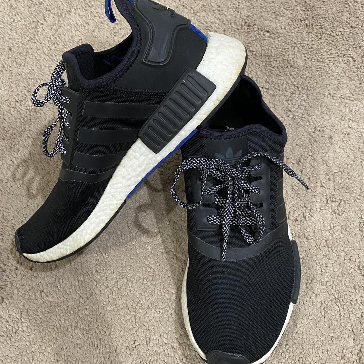 Adidas nmd R1 carbon black Reflective shoelaces. Depop