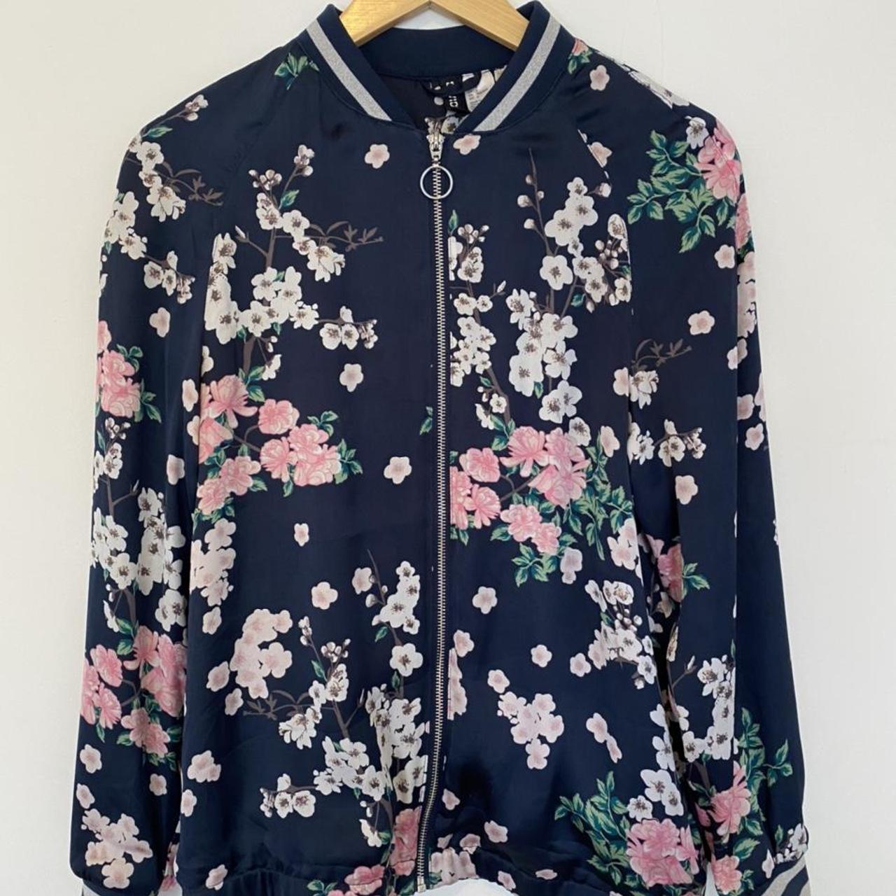 Satin Floral H&M Divided zip up bomber jacket Size... - Depop