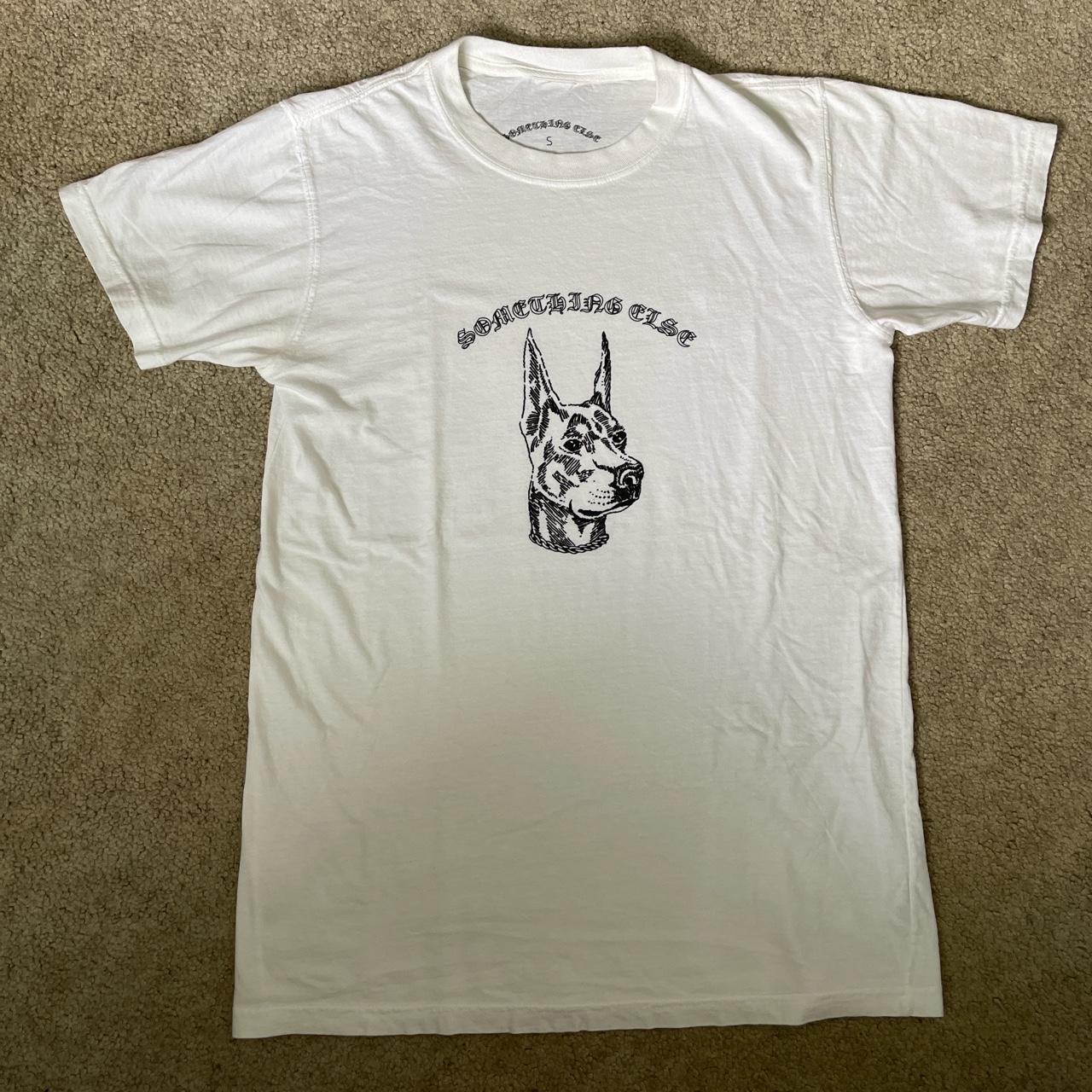 White tee w/ vintage doberman graphic Worn once... - Depop