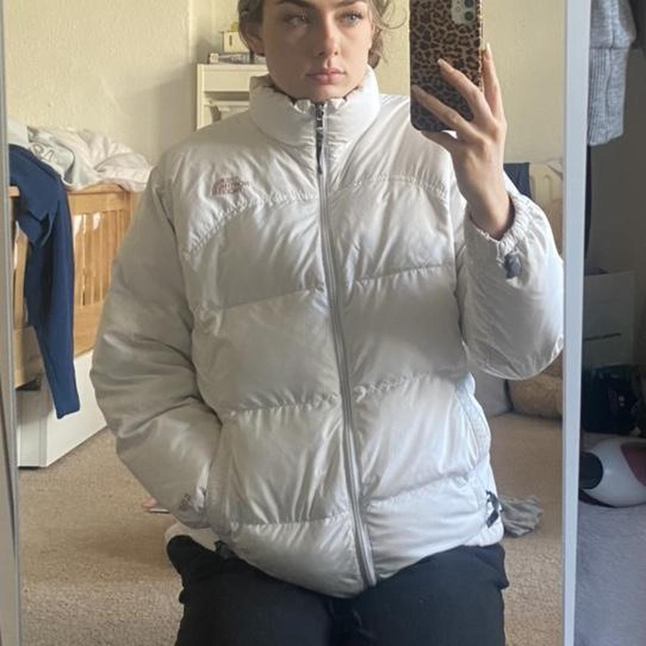 White north face puffer coat... Depop