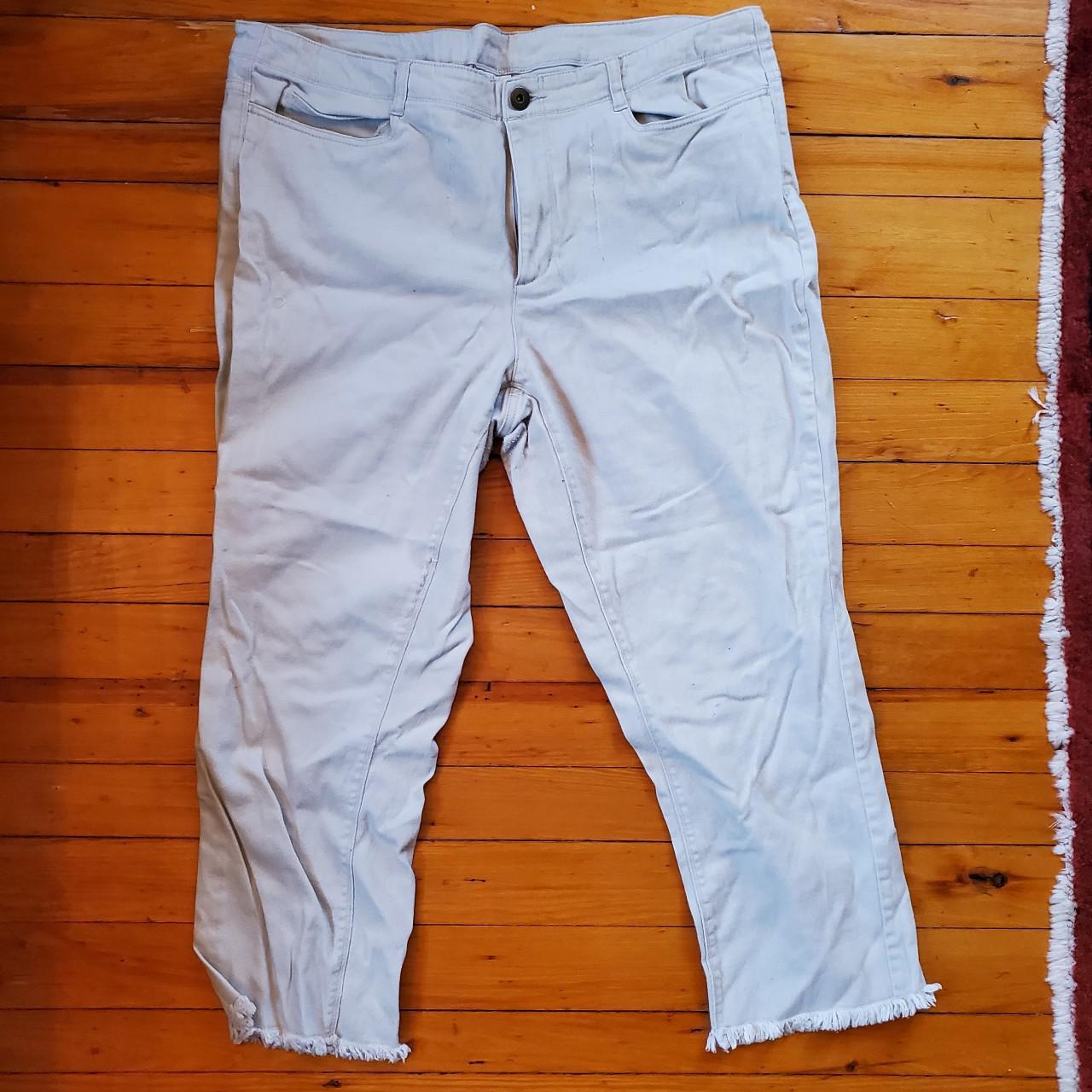 Midrise white/cream jeans with raw hem on bottom. Depop