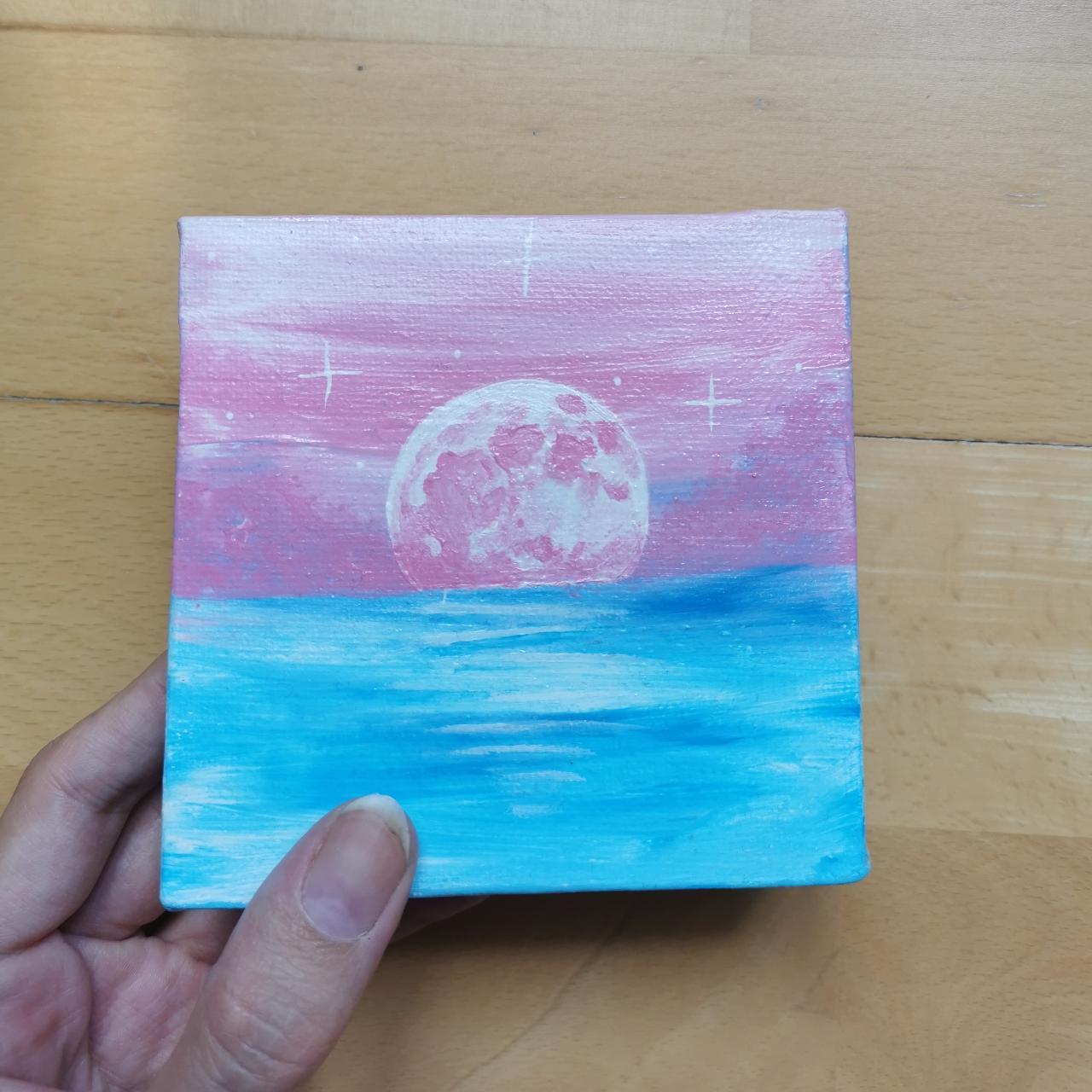 Aesthetic moon painting on stretched canvas Ready to... - Depop