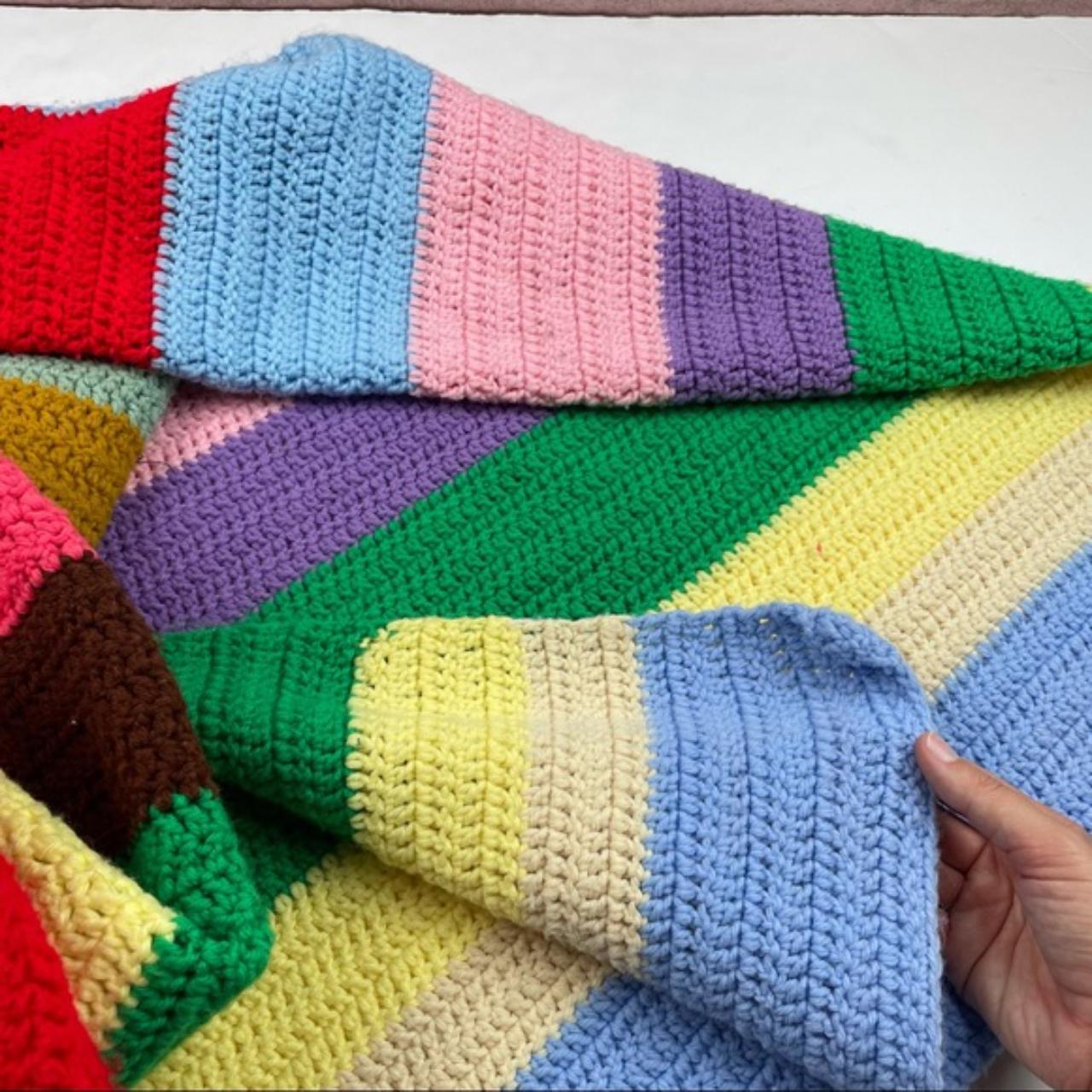 Handmade Crochet Afghan Blanket Stripe Colorful... Depop